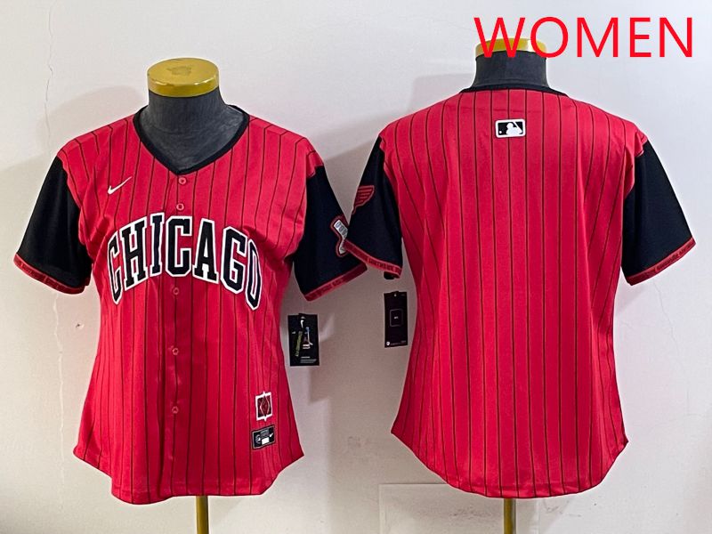 Women Chicago White Sox Blank Red Stripe Joint Name Nike 2025 MLB Jersey style 1